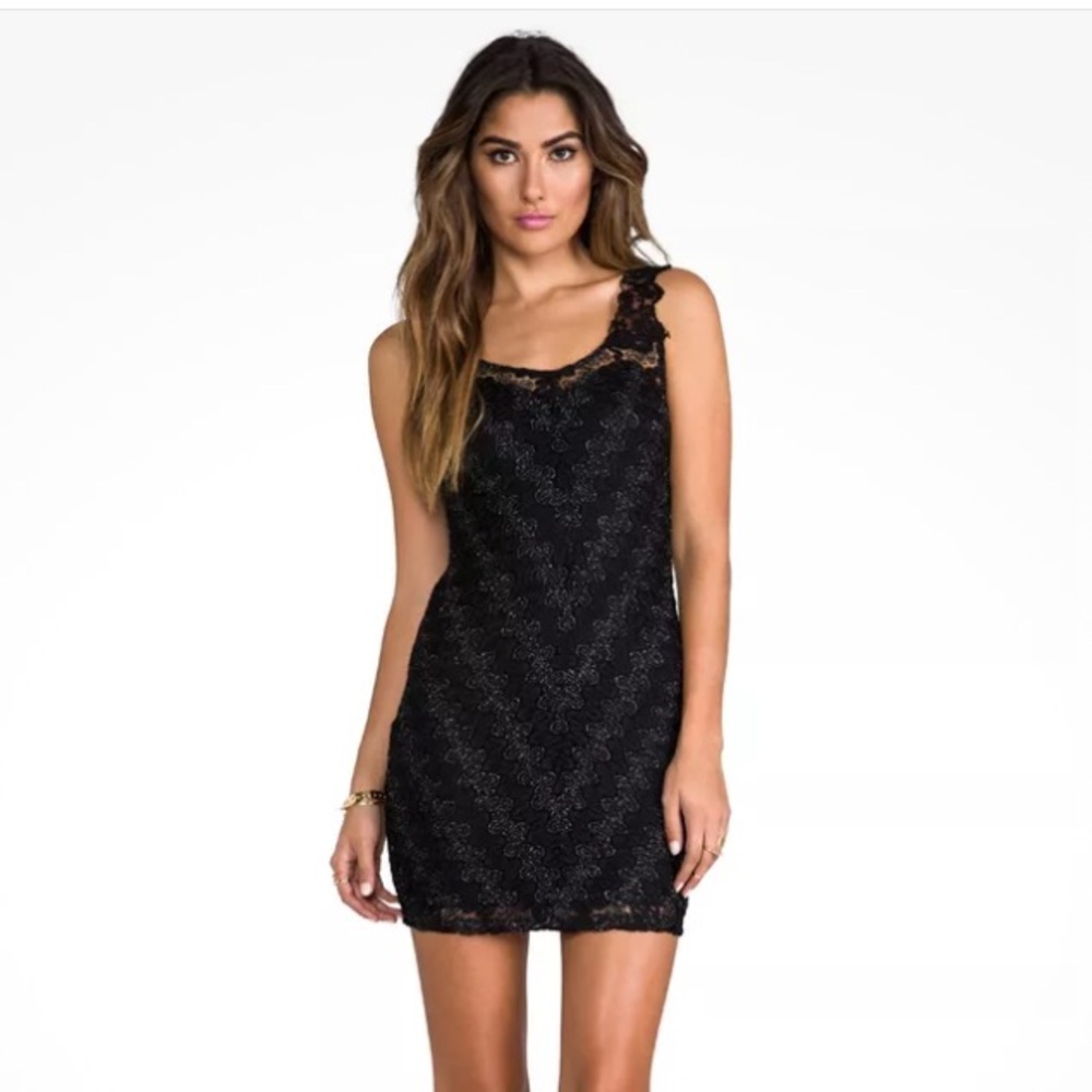 Free People Foiled Again Black & Silver lace mini dress size XS